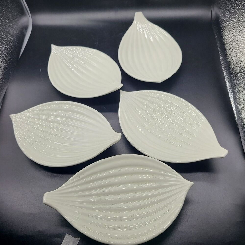Set (5) Vintage MCM USA Serving Plates Dishes Ceramic Onion Ribbed Bowls - Picture 1 of 11